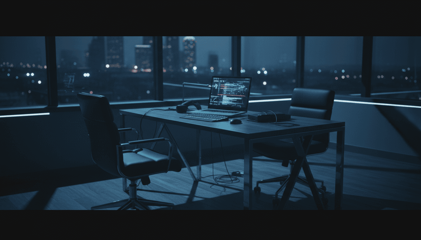 Small business office with a person at a laptop, hinting at a cybersecurity emergency