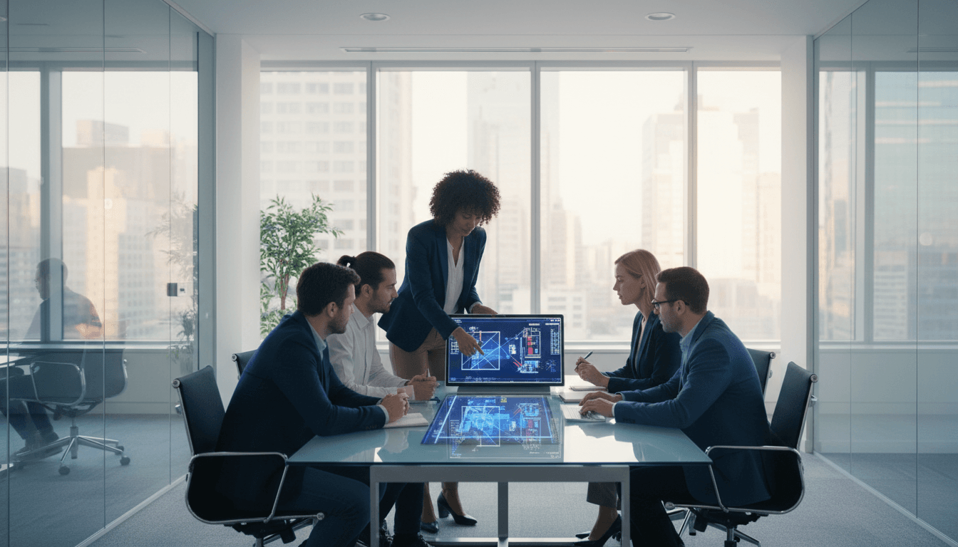 Small group of employees gathered around a laptop receiving cybersecurity training